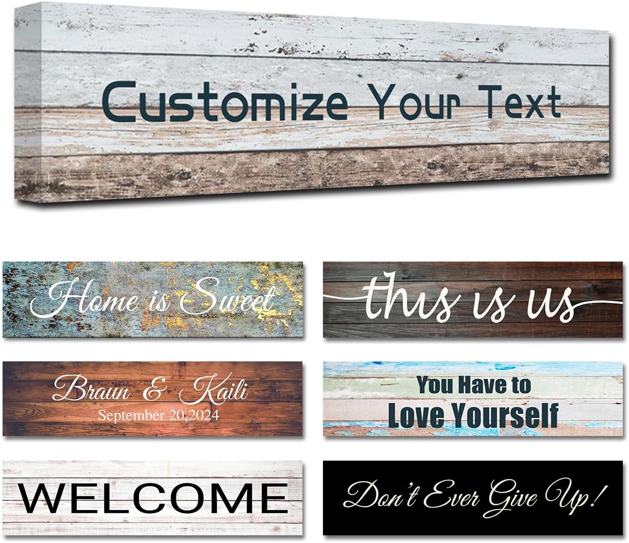 Custom Text Signs Personalized Quotes Wall Decor Customized Family Sign Wall Art Text on Wooden Background for Home Decor Framed (24"x6")