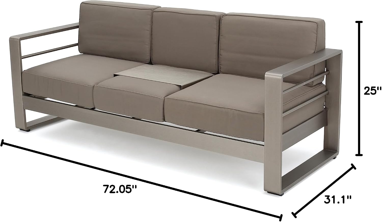 Christopher Knight Home Cape Coral Outdoor Loveseat Sofa with Tray, Khaki and Christopher Knight Home Cape Coral Outdoor Aluminum Club Chairs with Water Resistant Cushions, Khaki (Set of 3)