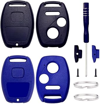 Cutting NOT Required Key Fob Shell Replacement for Honda Civic LX Accord Crosstour Coupe CR-V CR-Z Pilot Fit Insight Ridgeline Odyssey Keyless Entry Remote Key Fob Case Cover 3 Button Black + Blue