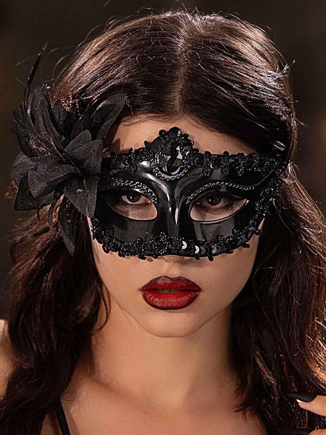 Yokawe Black Masquerade Mask,Venetian Ball Masks for Party,Flower Lace Elegant Prom Costume Accessories