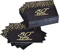 Vista 20 de Gatherfun 50th Birthday Napkin Disposable Paper Napkins Black and Gold Party Decorations Tableware for Men Woman 50 Birthday Party（6.5X6.5in, 3-Ply
