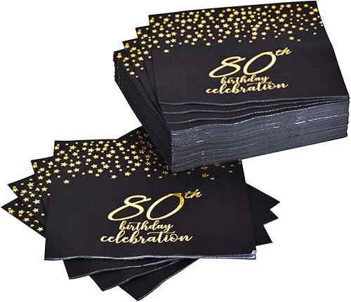 Miniatura 20 de Gatherfun 50th Birthday Napkin Disposable Paper Napkins Black and Gold Party Decorations Tableware for Men Woman 50 Birthday Party（6.5X6.5in, 3-Ply