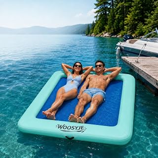 2 Person Inflatable Water Hammock,Tanning Pool Floats for Adults,Heavy Duty Drop-Stitch with Mesh Bottom&Backrests,Sunchill Float,Inflatable Floating Island for Lake,Ocean, River & Pool Party