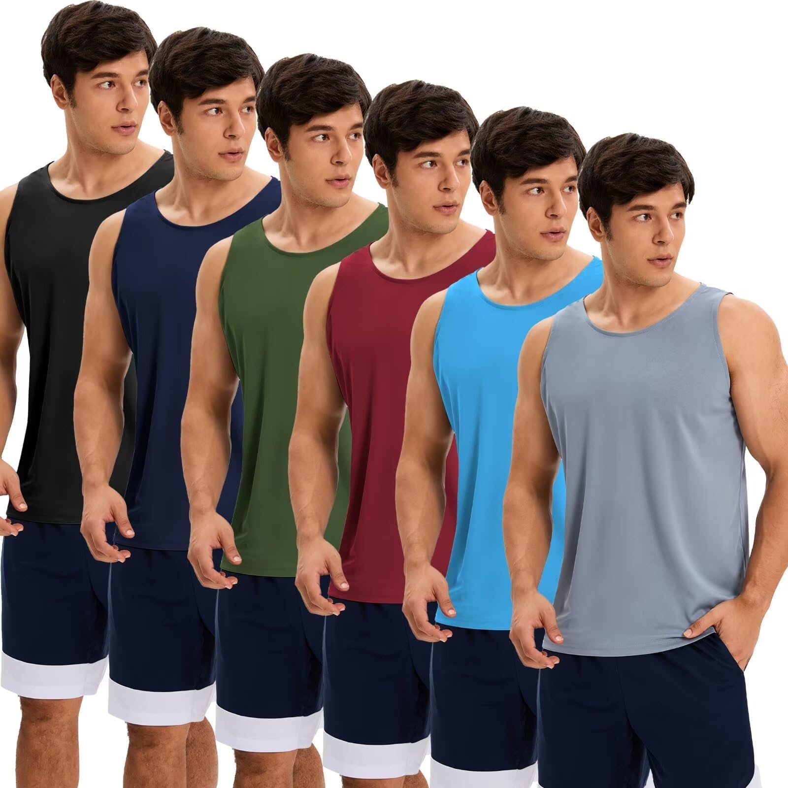 6 Pack Men's Quick Dry Workout Tank Tops Breathable Gym Sleeveless Muscle Shirts for Active Men