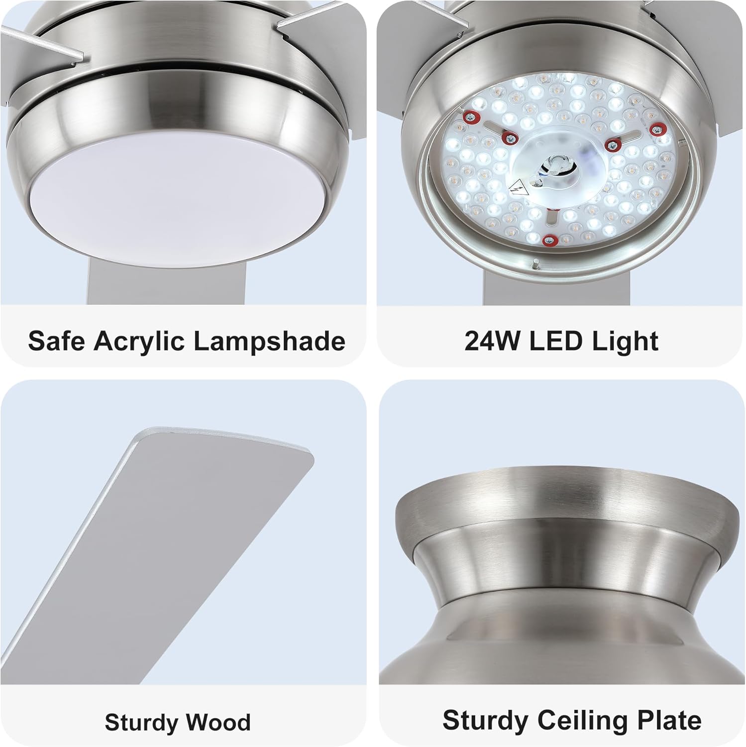 42 Inch Ceiling Fans with Lights and Remote, Brushed Nickel Low Profile Ceiling Fan with Light, Flush Mount, Reversible, 6 Speeds, 3CCT Dimmable, Bedroom Indoor/Covered Patios Use - Image 8