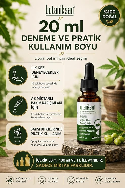 Botaniksan Tesbih Ağacı Neem Yağı 20ML Soğuk Sıkım, Saf, Doğal, Katkısız