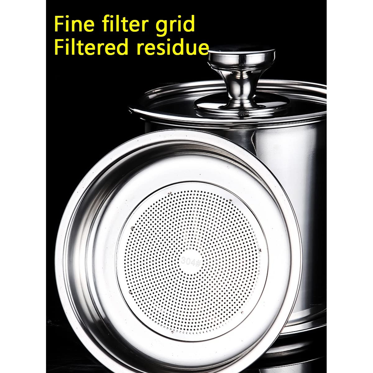 Recipiente Para Filtro De Aceite Colador Para Grasa De Tocino,de Acero Inoxidable,Colador De Alimentos De Malla Fina Lata De Aceite De Cocina Para Grasa, Aceite De Fritura Caliente ( Size : 1.95L )