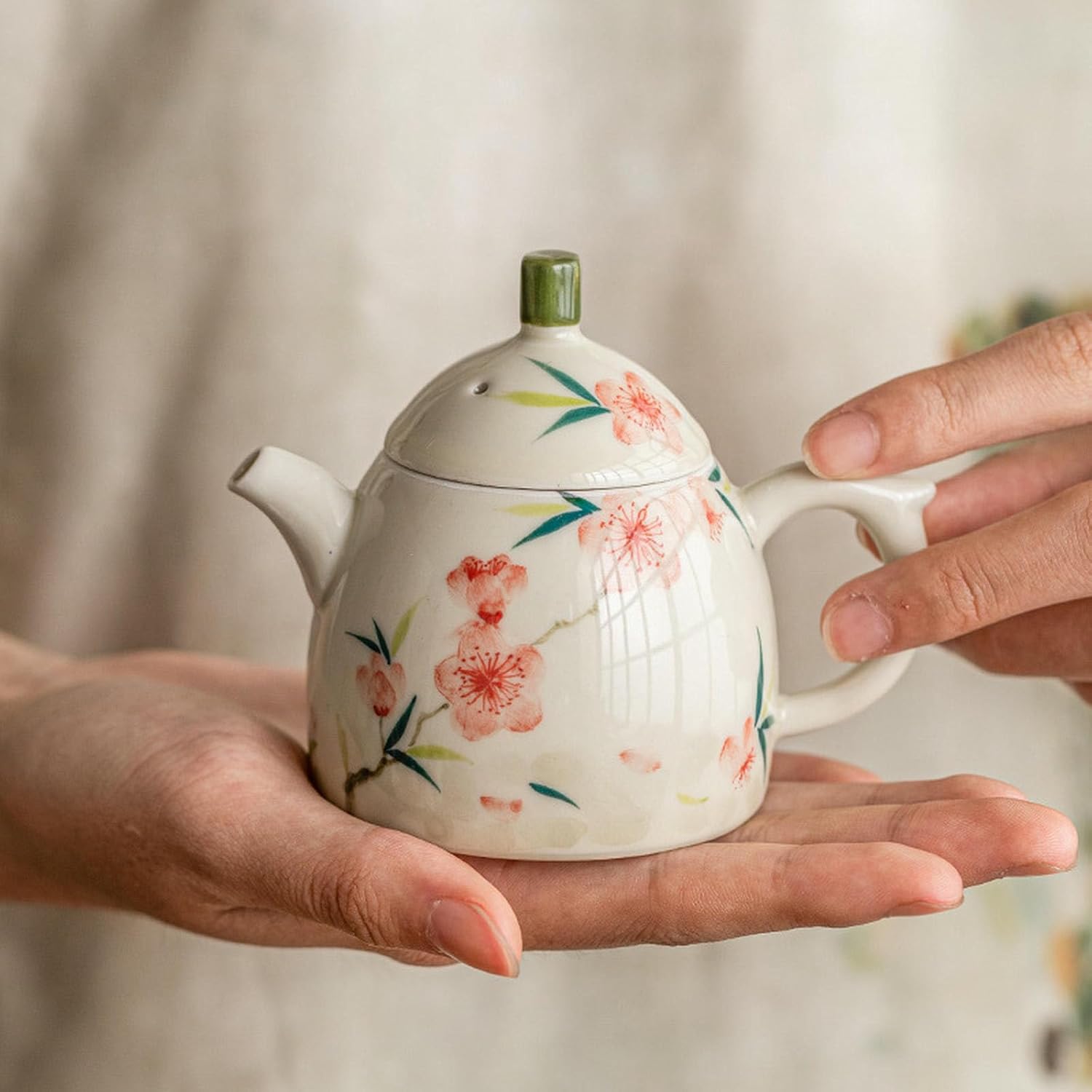 Chinese hand-painted peach blossom ceramic pot, Kung Fu tea set household single pot - Xiao Qinquan pot + pot holder
