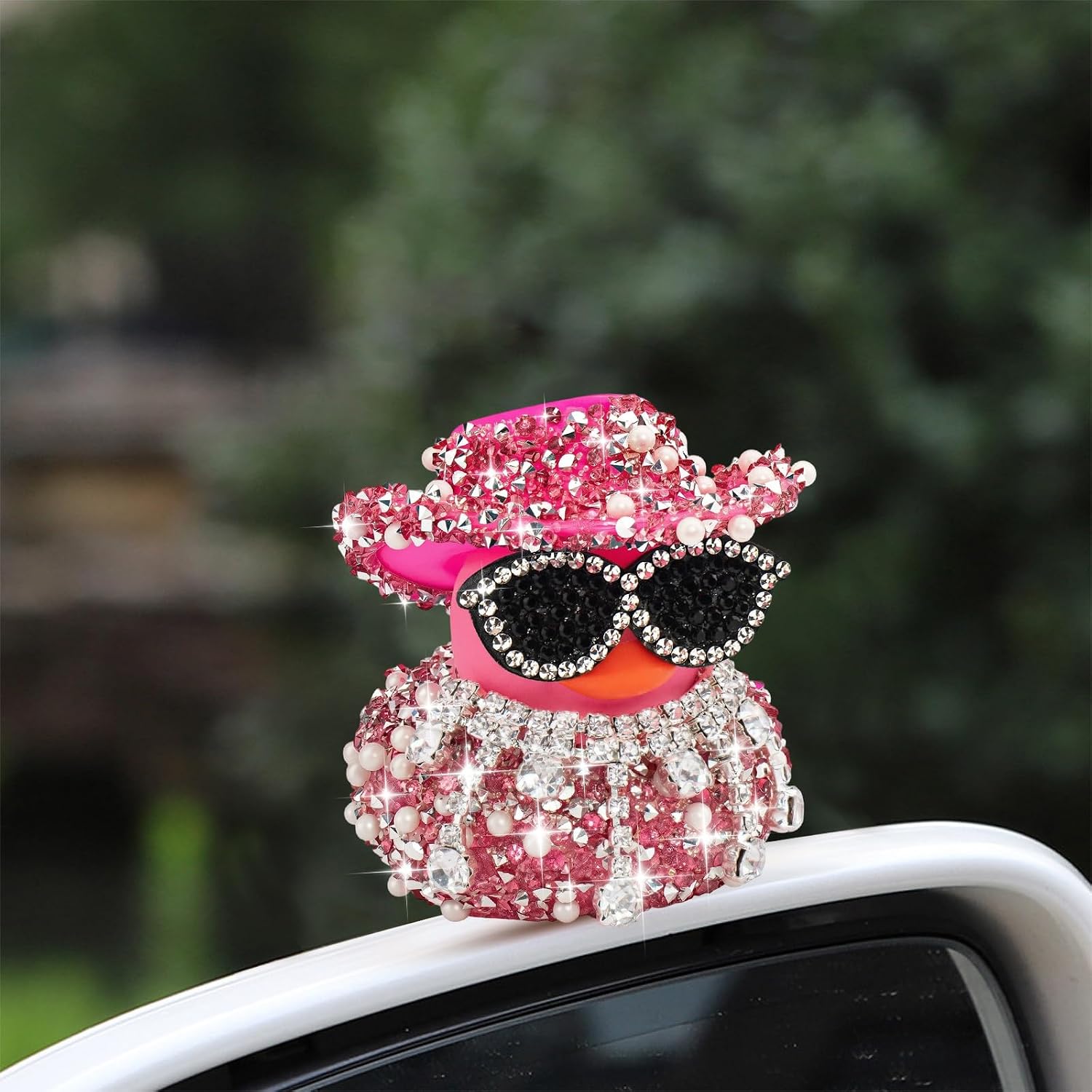 wonuu Diamond Rubber Duck Car Ornaments Dashboard Decorations for Cool Car Accessories Irregular Rhinestone Drop Fringe Choker, Pink