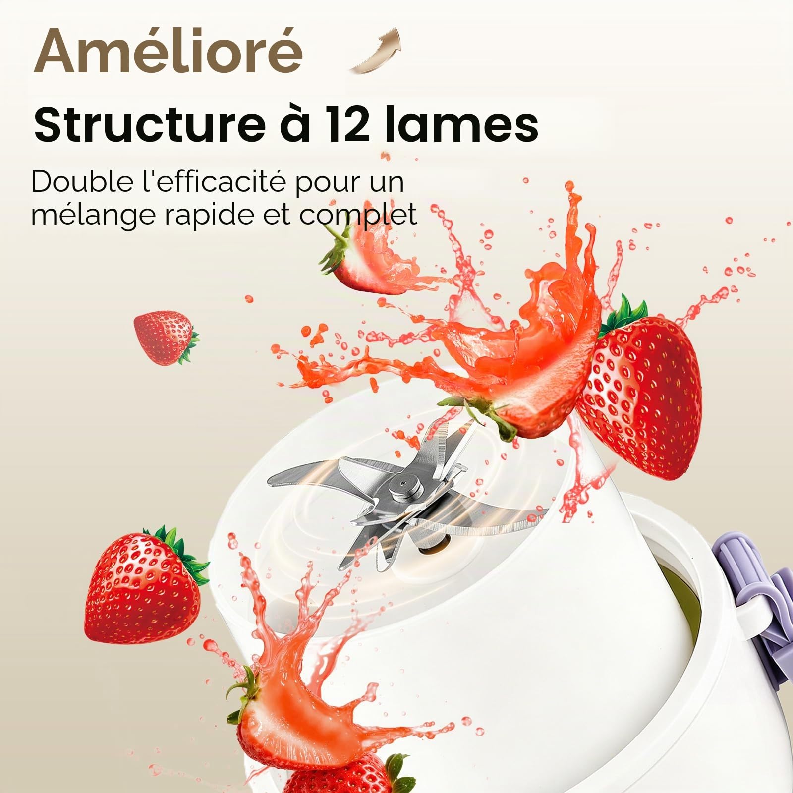 JTF Mixeur Portable pour Shakes et Smoothies,340ml Mini Blender avec 12 Lames en Acier Inoxydable,Mixeur Sans Fil et Rechargeable par Type-C,pour Maison, Bureau, Extérieur, Sports et Voyages (Violet)