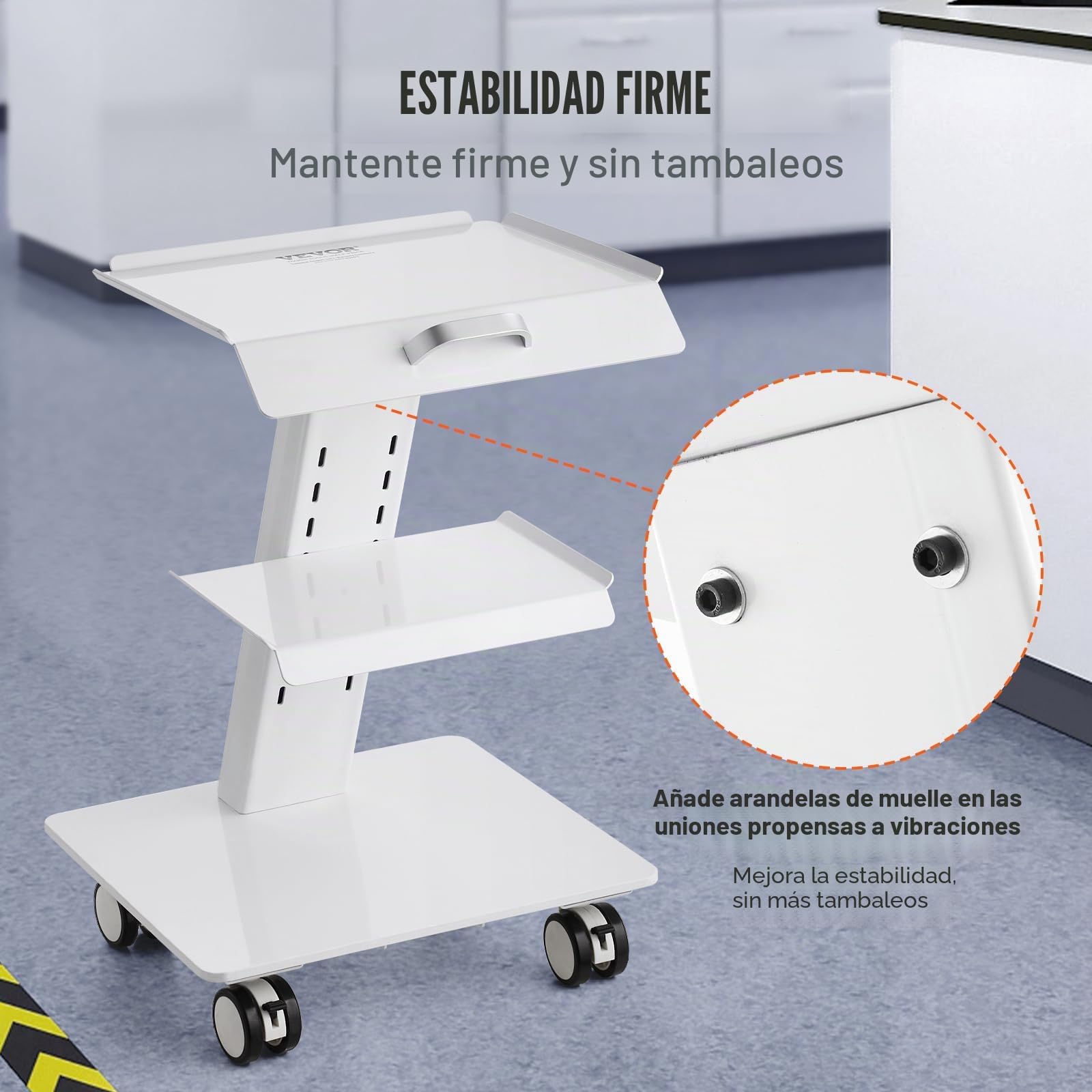 VEVOR Carro de laboratorio de acero carro médico de 3 capas carro de servicio de gran carga de 100 kg con ruedas giratorias almacenamiento para laboratorio, sala de estar, hospital, uso dental