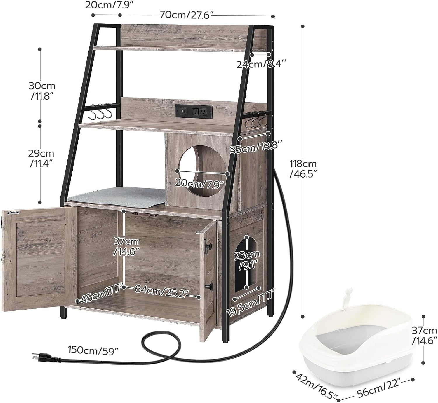 HOOBRO Litter Box Enclosure with 2 Storage Shelves, Tall Litter Box Furniture Hidden with Charging Station, Indoor Hidden Litter Box Furniture with Plush Mat, Greige BG70UMW01 image 4