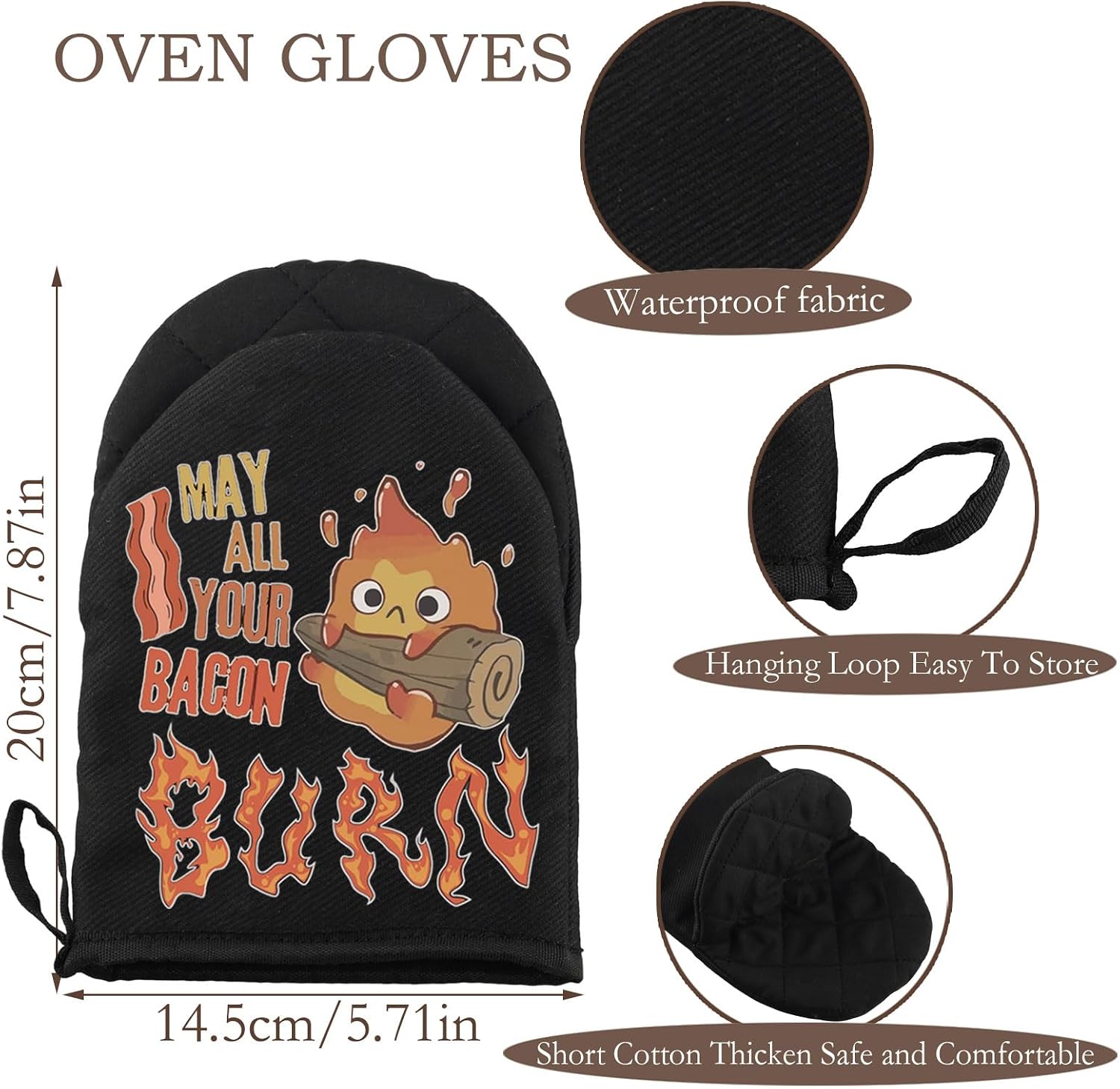 WCGXKO Anime Gift Anime Calcifer Gift May All Your Bacon Burn Kitchen Oven Glove Bake Short Oven Mitt for Fans (May All G)