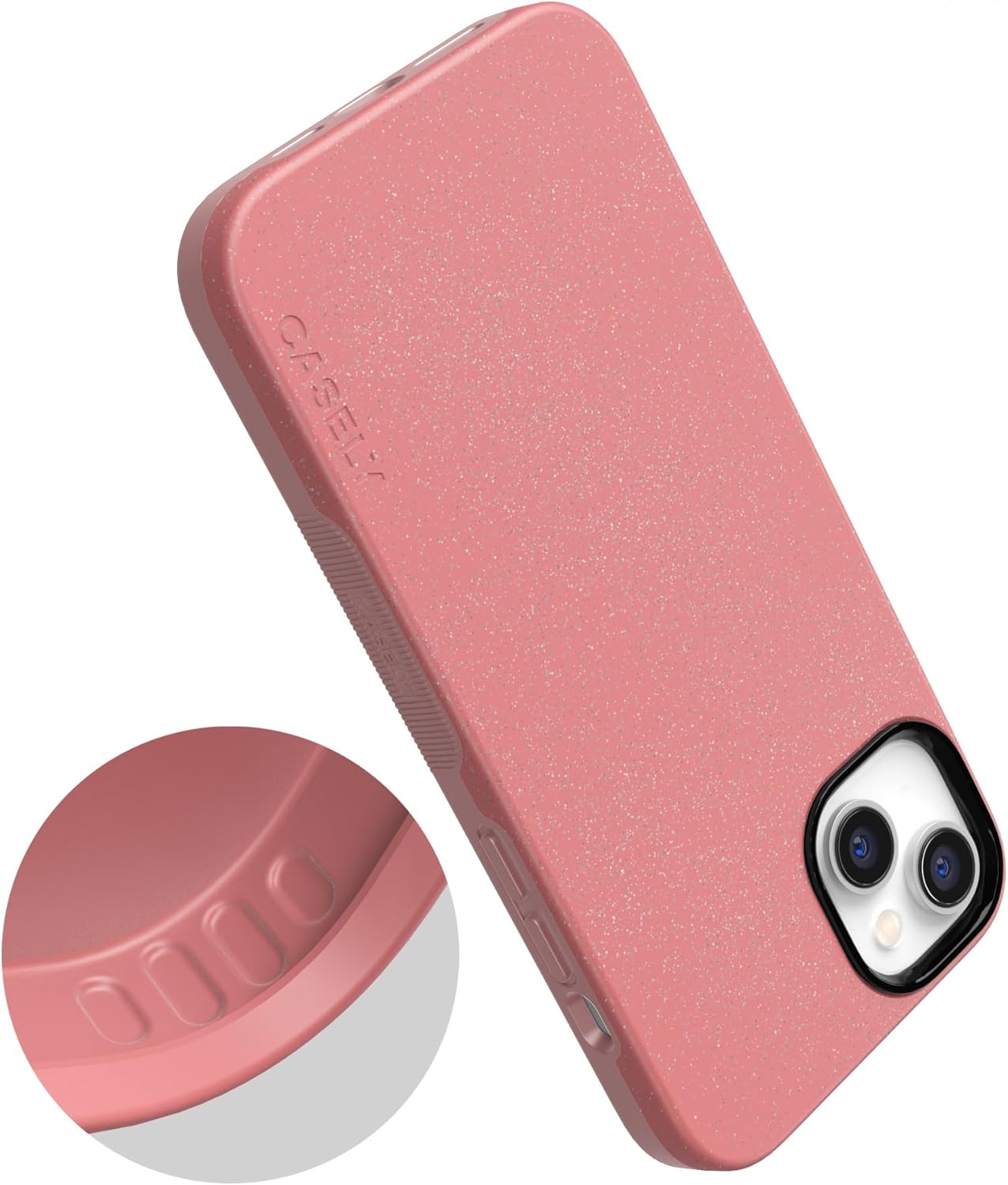 Casely iPhone 14 Case | Starfish Wishes | Coral Pink Shimmer | Bold Protective Design | Compatible with MagSafe