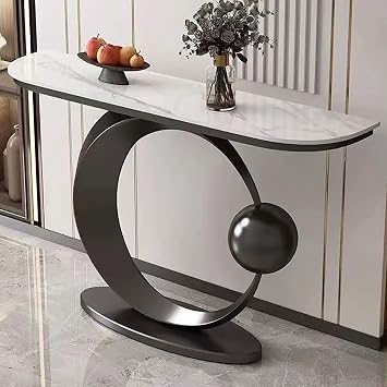 Console Table, Modern Entryway Table, Narrow Hallway Table, Slate Top Sofa Table, Contemporary Accent Table, with Metal Base, for Living Room, Foyer, BedroomBlack B,150cm/59in