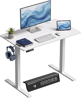 HOMCOM Escritorio Elevable 100x60 cm 3 Alturas de Memoria Blanco