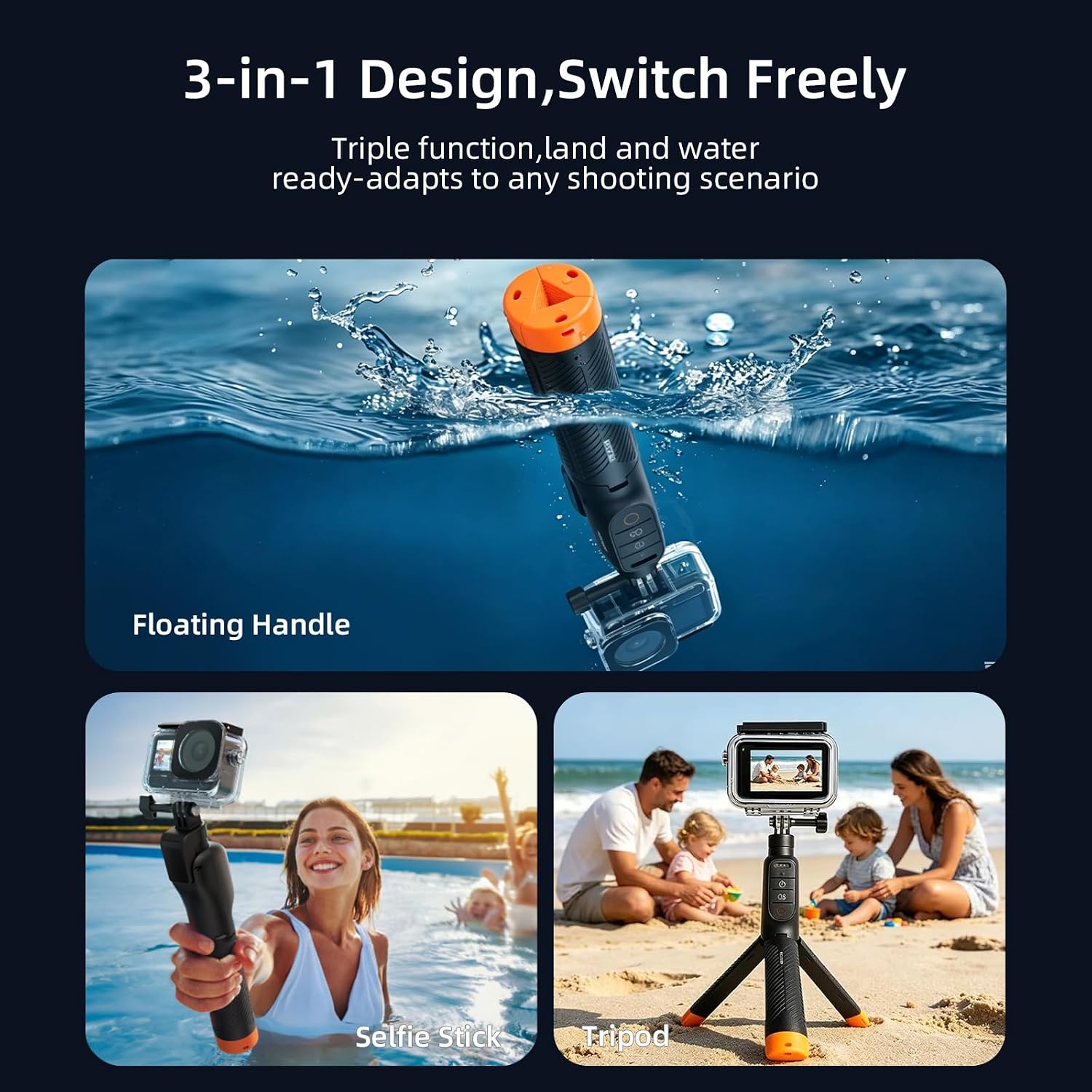 Floating Selfie Stick Tripod for DJI Osmo Action 6 5Pro 4, Waterproof Extendable Pole 3-in-1 Hand Grip Tripod with Bluetooth Signal Booster, 15M Diving Stick for Surfing, Snorkeling