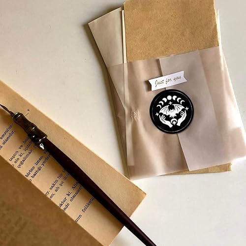 Miniatura 5 de CRASPIRE Sello de cera de murciélago con diseño de luna, 1.181 in, retro, vintage, extraíble, latón, cabeza con mango de madera, para invitaciones