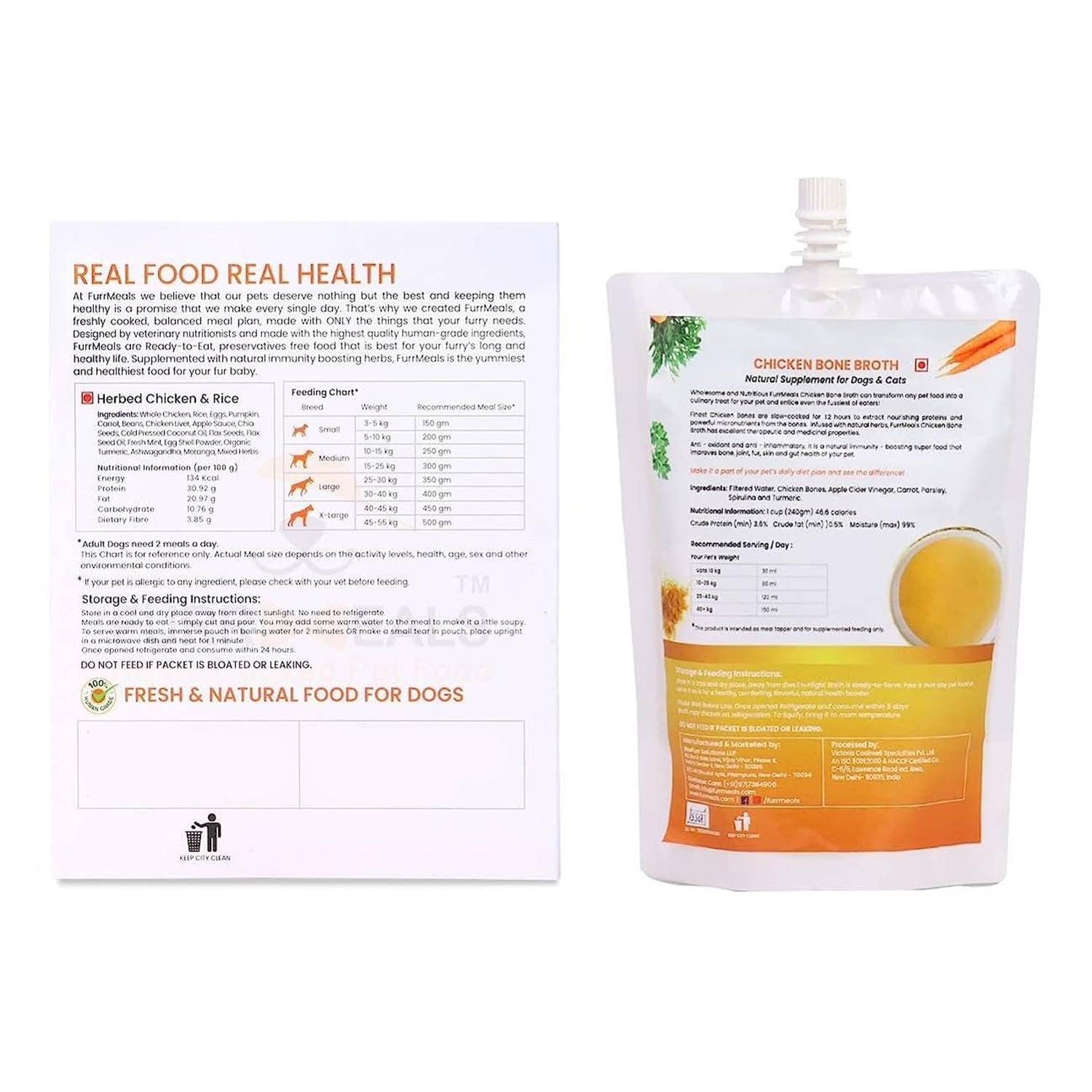FurrMeals Herbed Chicken and Rice & Chicken Bone Broth | Combo Pack of 2 x 300gm | Wet Dog Food | Treat and Meal for Dogs | All Breed | Preservative Free | Ready-to-Eat Fresh Dog Food