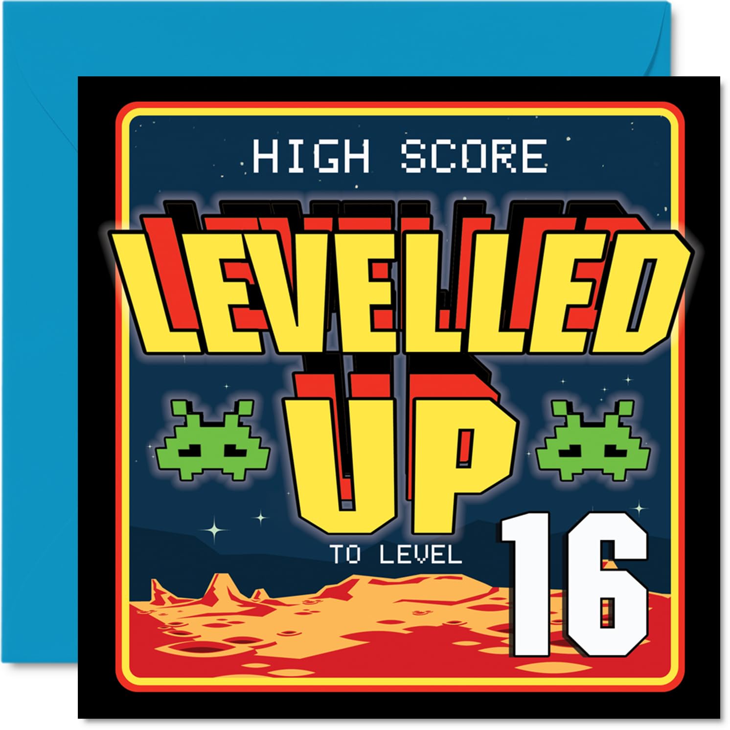 16th Birthday Cards for Boys Girls - Leveled UP - Happy Birthday Card for 16 Year Old Boy Girl Cousin Daughter Grandson Son, 145mm Bday Greeting Cards