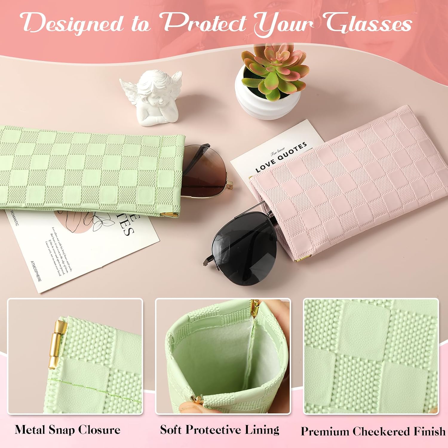VZZNN 2/6 Pack Glasses Case Soft, Portable Leather Squeeze Top Sunglasses Case Glasses Pouch Travel eyeglasses bag for Women