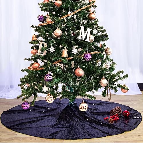 Miniatura 15 de Falda grande para árbol de Navidad, color turquesa de 48 pulgadas, falda redonda de árbol de Navidad, decoración navideña de lujo, faldas de árbol