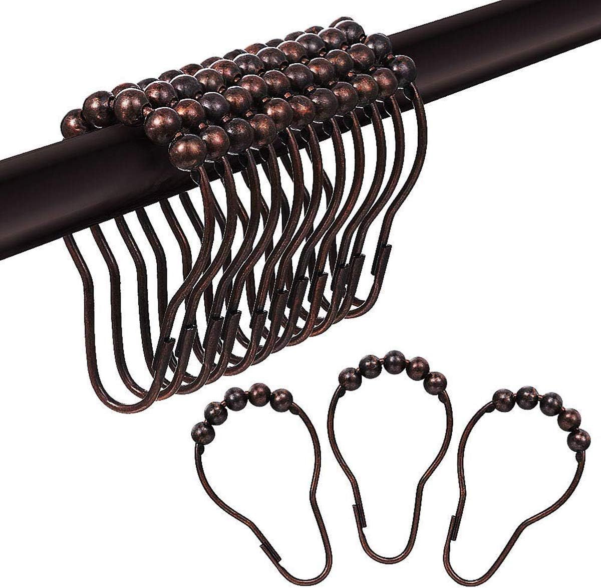 Premium Rust Proof Shower Curtains Hooks Rings, Stainless Steel Shower Curtain Rod Hooks,Vintage Brown Bronze, Set of 12 Rings …