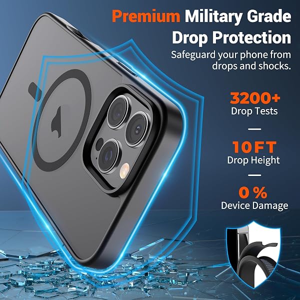SUPFINE Magnetic for iPhone 16 Pro Max Case (Compatible with MagSafe) (Military Grade Drop Protection) Translucent Matte Shockproof Phone Cover, Black - 3
