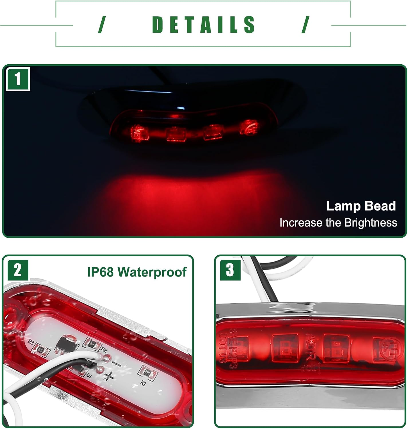 Motoforti Universal Interior Boat Navigation Lights, Marine Boat Lights Decoration Light for Boat Bow Stern Kayak Yacht, Waterproof, Metal ABS, Red, 6pcs