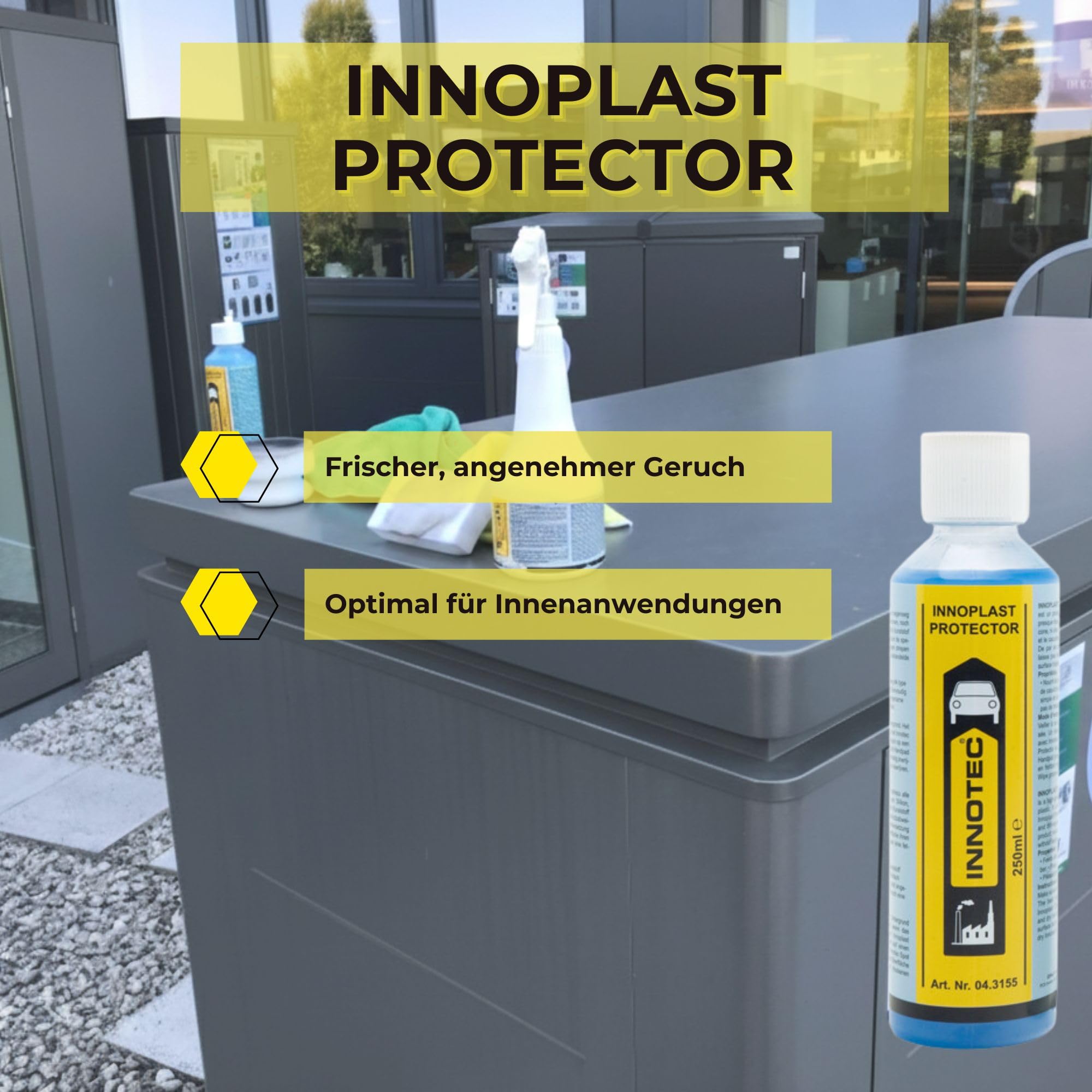 2 Stück INNOTEC Innoplast Protector 250 ml – Kunststoff- & Gummi-Pflegespray entfernt Schmutz, pflegt & schützt Oberflächen – für Auto, Gartenmöbel, Kunststoffteile, Verkleidungen & Outdoor-Einsatz