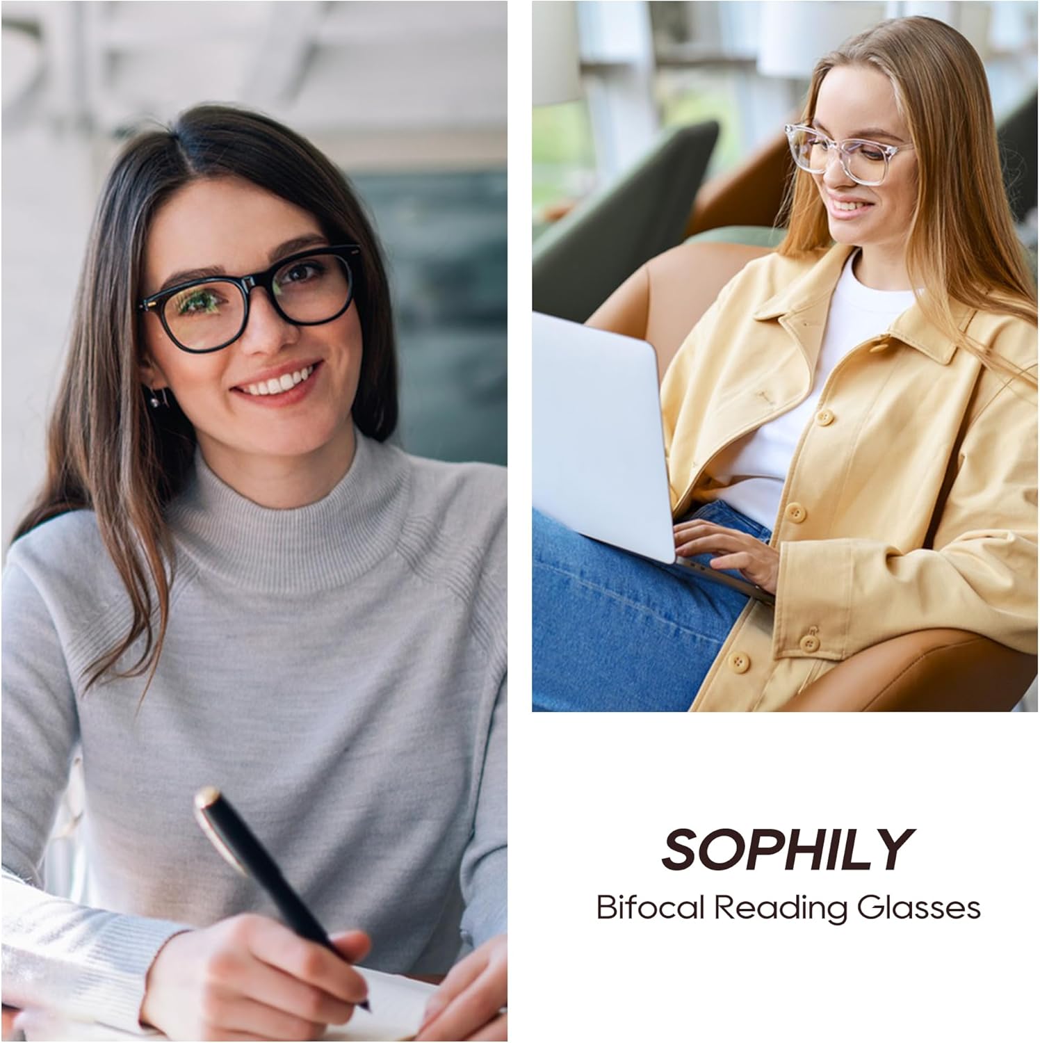 3 Pack Bifocal Reading Glasses for Women Men, PC Rectangle Bi-focal Readers with Spring Hinge Far & Near Vision - Image 3