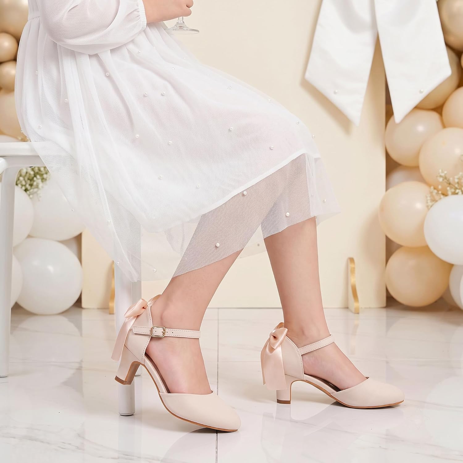 Furdeour Dress Shoes for Girls Heels Kids Princess Bow Pumps Flower Girl image 3