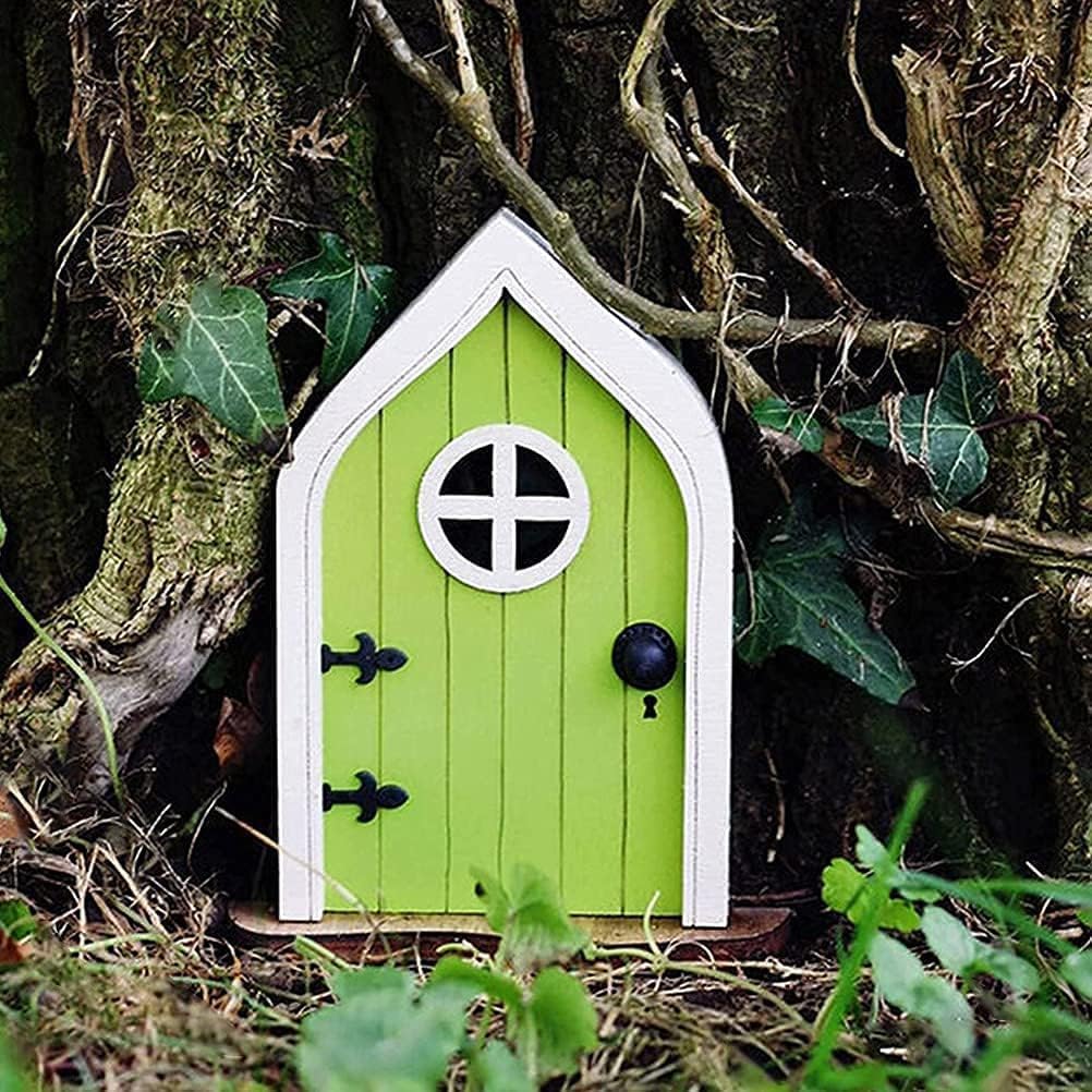 1Pc Green Miniature Fairy Doors Mini Fairy Door and Window Cute Fairy Gnome Window and Door Great for Garden Tree Decoration Durability and Fashion，Garden Sculptures and Statues