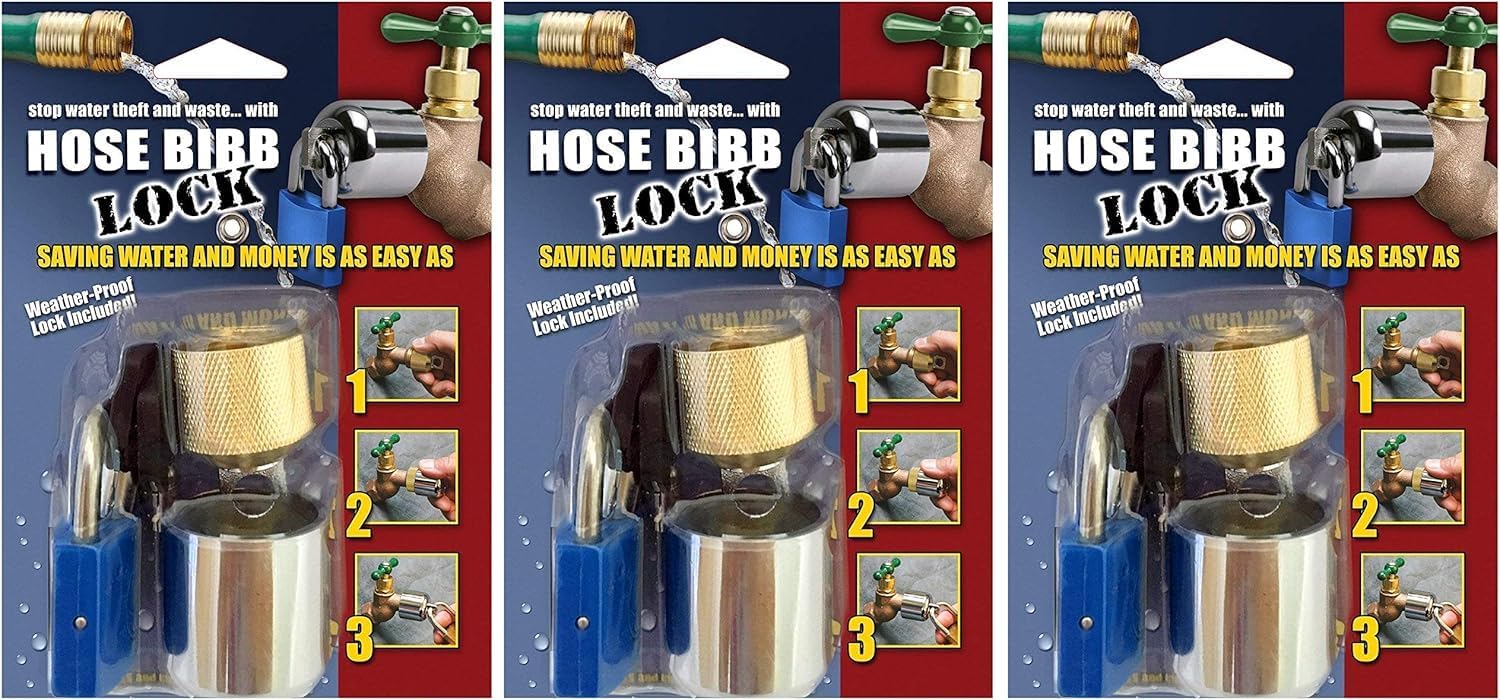 Hose Bibb Lock – Original Outdoor Faucet Lock Prevents Water Theft and Waste, Easy to Use, Comes with Padlock, Protect Plumbing, Water and Money, DSL-2 - Single Pack