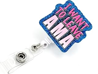 Badge Reel Retractable Band ID Clip I Want to Leave AMA Acrylic Badge Clip Name Badge Accessory for Nurses Office Workers Teachers Students Women Men