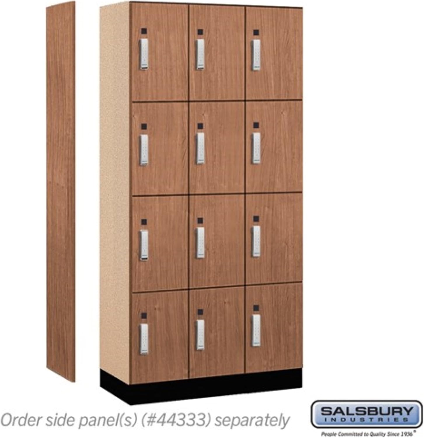 Salsbury 12" Wide Premier Wood Locker-Four Tier-3 Wide-6 Feet High-18 Deep-Red Oak-Silver Electronic Locks