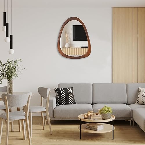 Miniatura 7 de Espejo irregular de 34 x 26 pulgadas, marco de pared de madera, espejo decorativo asimétrico de madera para sala de estar, dormitorio, entrada,