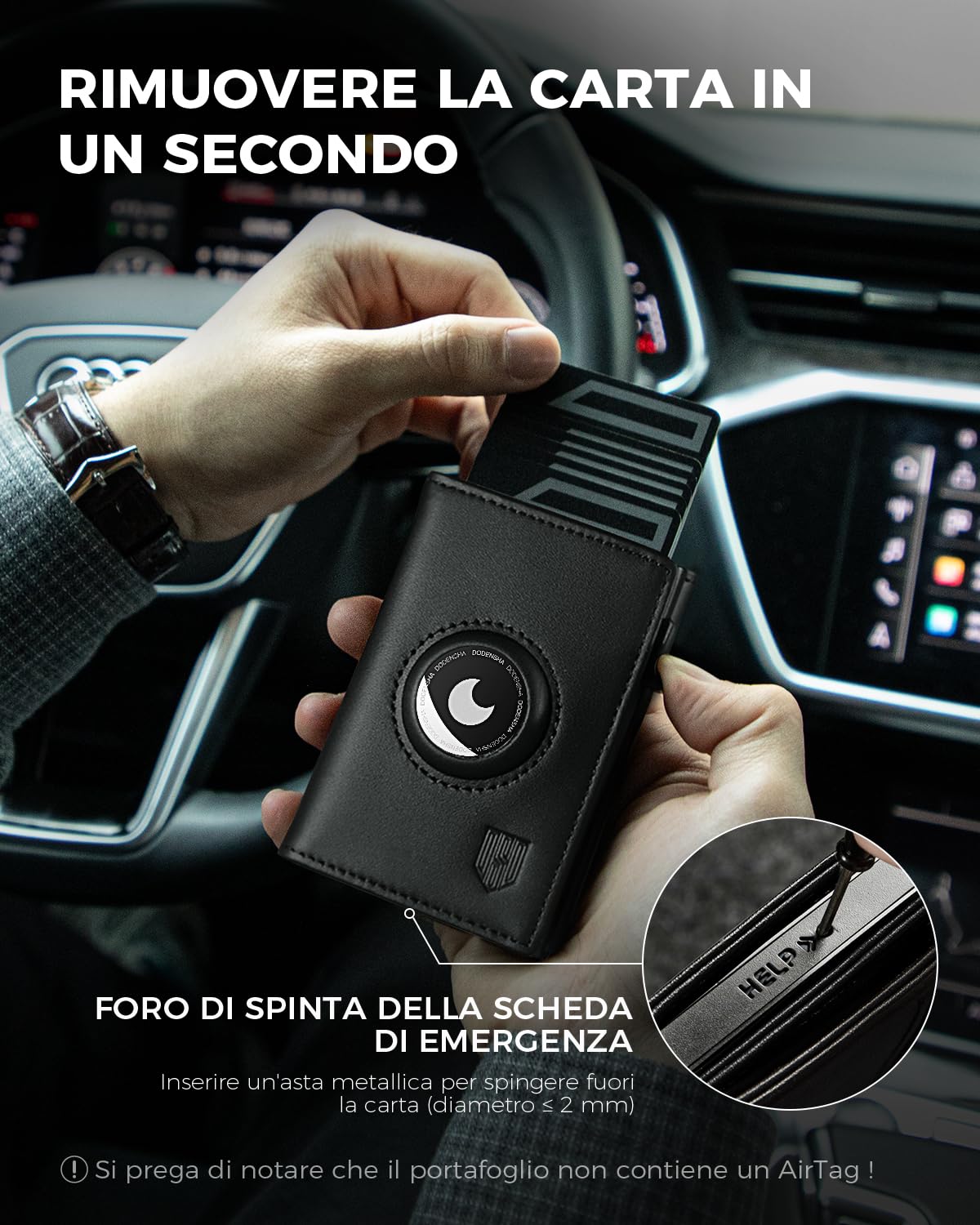 DODENSHA® MagSnap Airtag Portafoglio Uomo con protezione RFID I Portafoglio piccolo I Portafoglio intelligente piccolo per 10+ carte I Porta carte di credito I Portatessere uomo tascabile