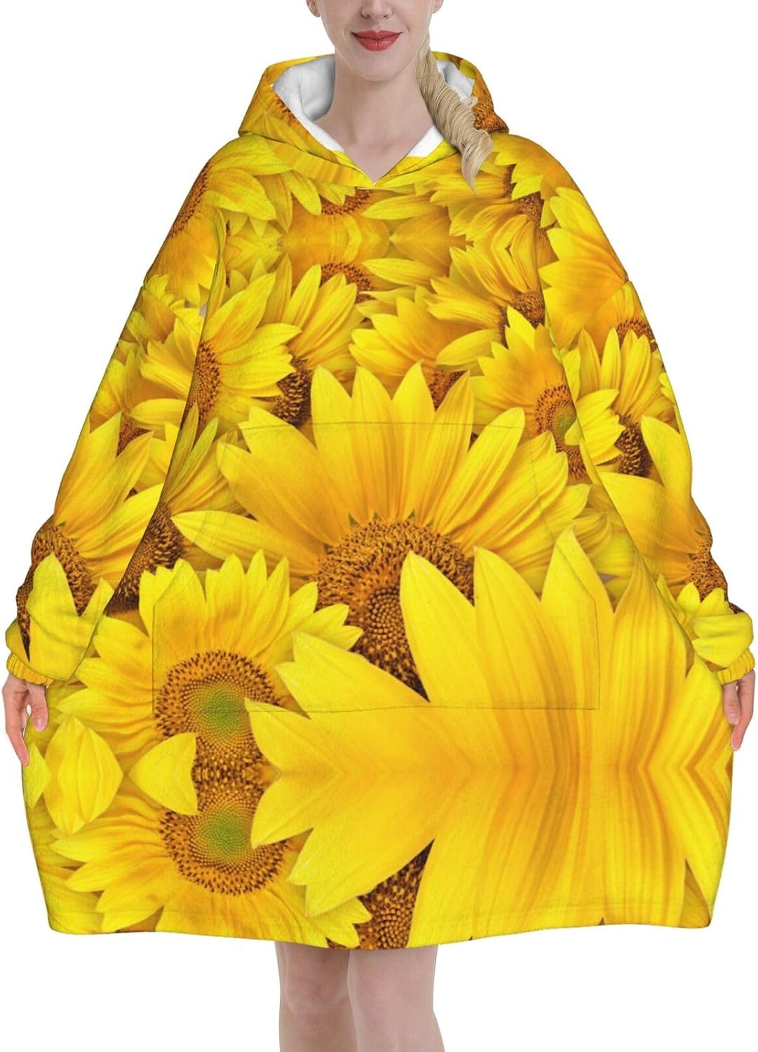 MUSM Sunflowers Print Blanket Hoodie Fleece Sweatshirt Blanket With Sleeves And Pockets