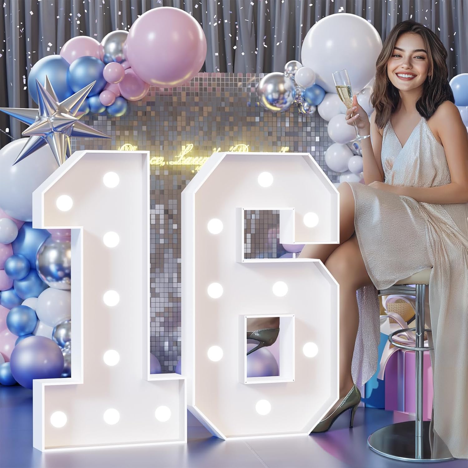 Colorful Marquee Numbers 3FT, Light Up Numbers 16 for 16th Birthday Decoration, 16th Birthday Light Up Sign with 18 Colors Remote Control, Large Numbers for Party Anniversary Decor