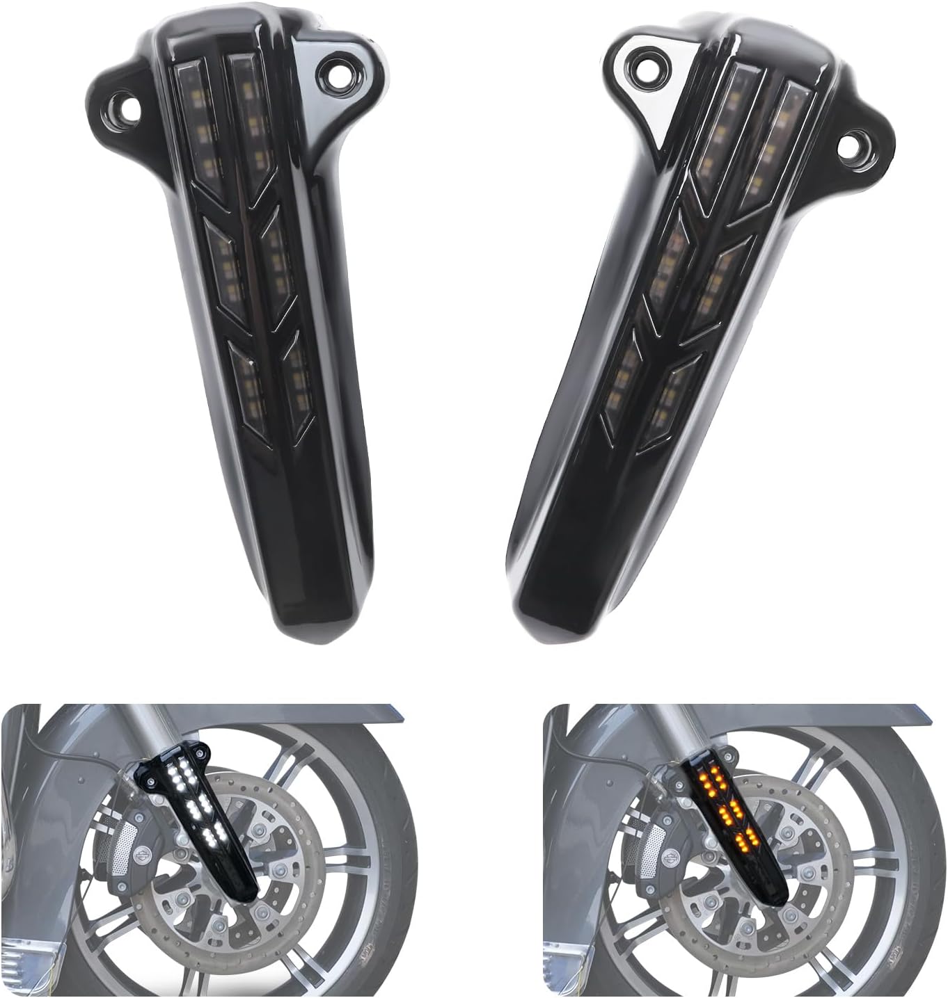 Front Lower Fork Leg Covers w/Turn Signal for Street Glide, Motorcycle Lower Fork Slider LED Light for Harley Touring Street Glide Road King Electra Glide Ultra Limited 2014-2020 Accessories