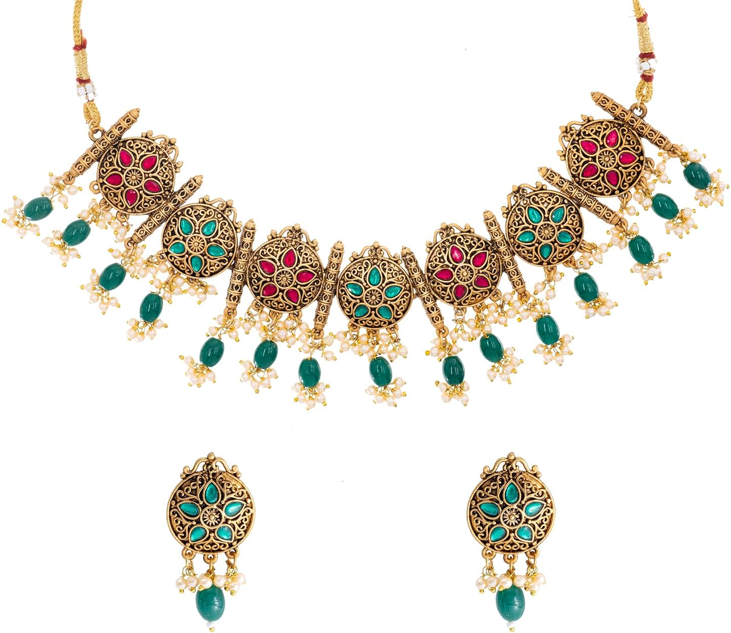Bodha Traditional Indian Matte Gold Plated Kundan,CZ,Studded Choker Necklace with Matching Earring Jewelry Set For Women(SJN_253_P)