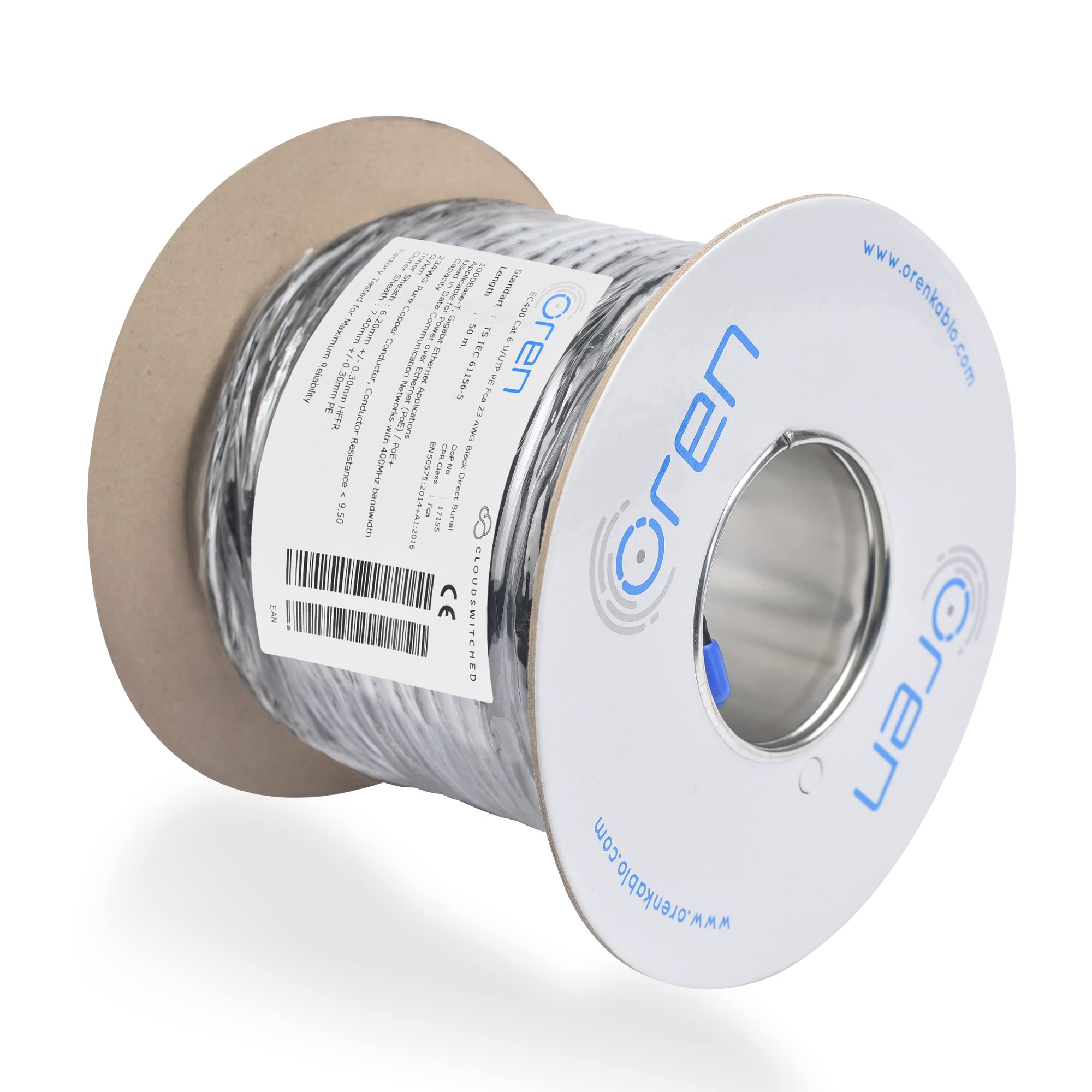 Oren CAT6 50m Cable Ethernet Para Exteriores - Entierro Directo - Cable de Cobre Puro 23 AWG- Cable de Red LAN de Internet UTP de 400 MHz de Ancho de Banda - Libre de Halógenos, No Corrosivo - Gigabit