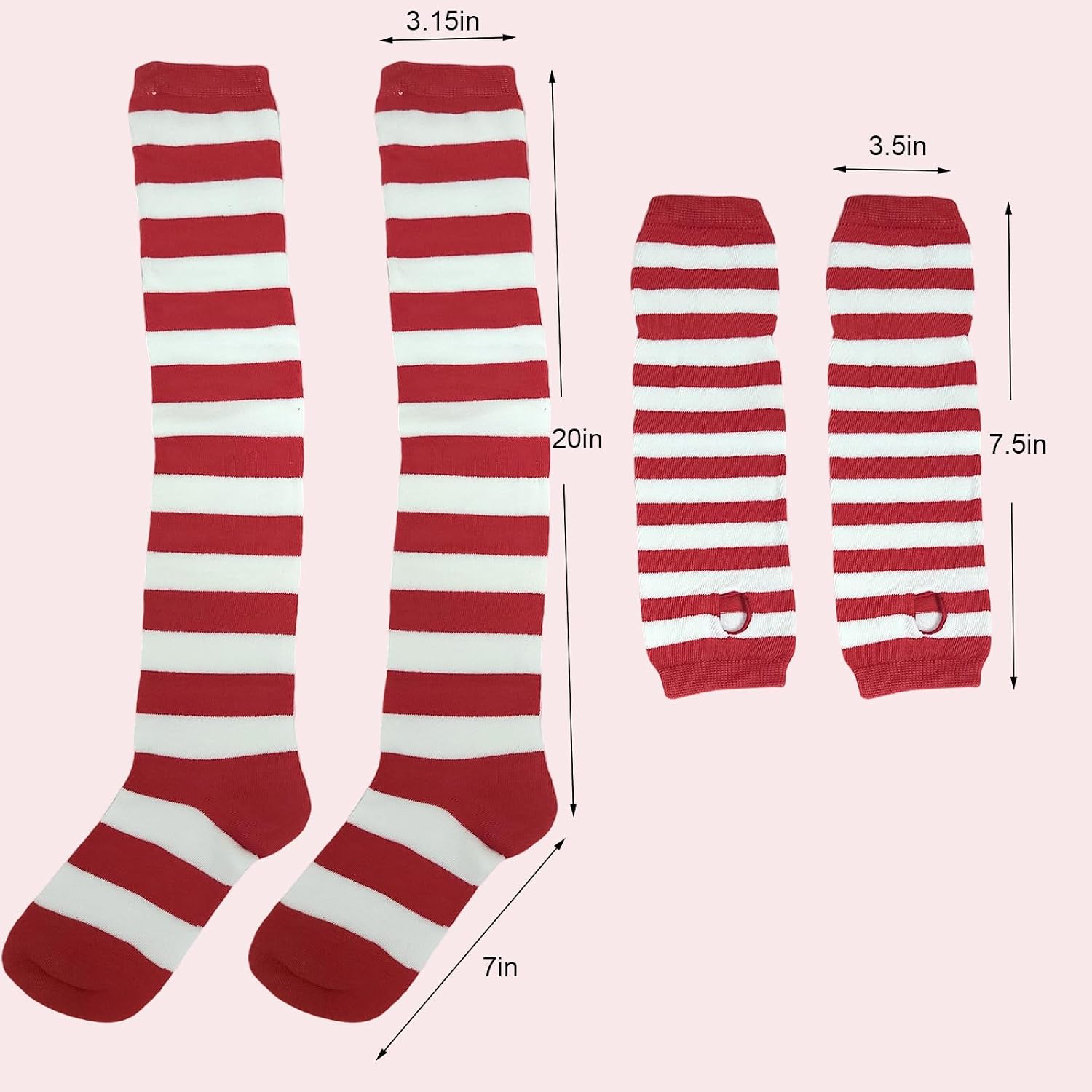 Red and White Striped Men Women Halloween Costumes with Red White Striped Stocking Gloves Knitted Hat and Black Round Frame Glasses for Adult Party Supplies Halloween Cosplay Costumes Accessories