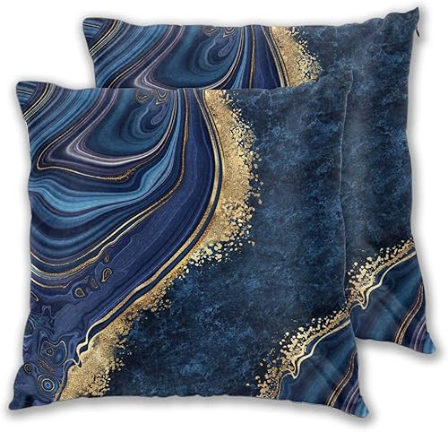 Miniatura 9 de Juego de 2 fundas de almohada con textura de mármol azul, fundas de almohada cuadradas para sofá, dormitorio, sala de estar, automóvil, 18 x 18