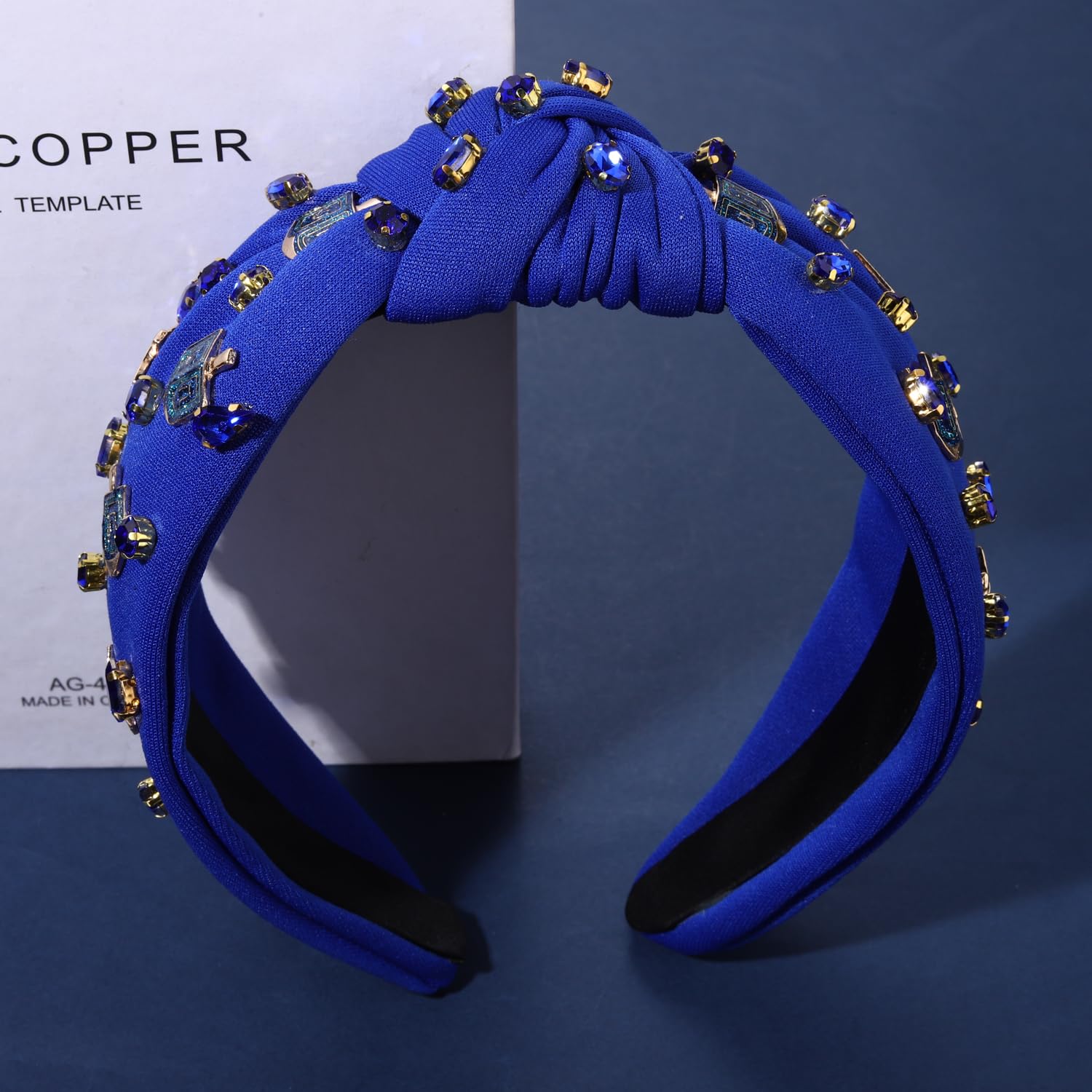ZOLEAROPY Hanukkah Headband for Women Chanukah Dreidel Knotted Headband Blue Rhinestone Crystal Jeweled Hanukkah Top Knot Wide Head Band Jewish The Festival of Lights Decorations