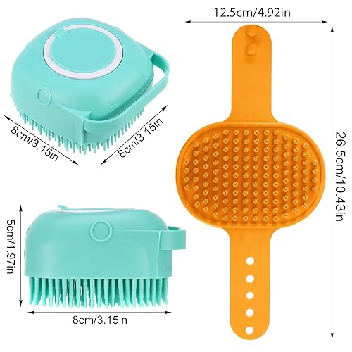 Miniatura 5 de Paquete de 2 cepillos de baño para perros, cepillo dispensador de champú de silicona suave, cepillo para masaje de mascotas, cepillo de jabón para