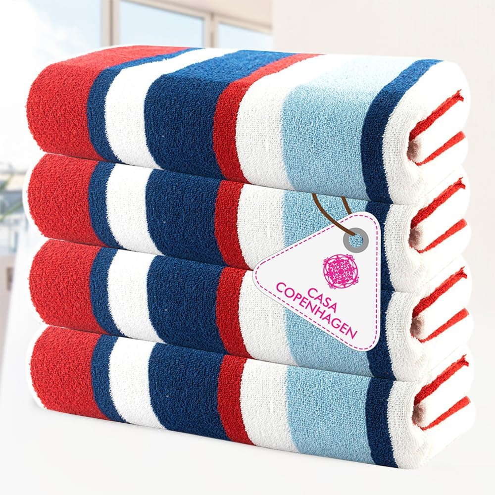 CASA COPENHAGEN Bora Bora Beach Towels Designed in Denmark Rough and Tough, Quick Dry, for Pool, Bath & Shower 30x60 inches 4 Pieces Cotton Beach Bath Towels Set - Red - Image 2