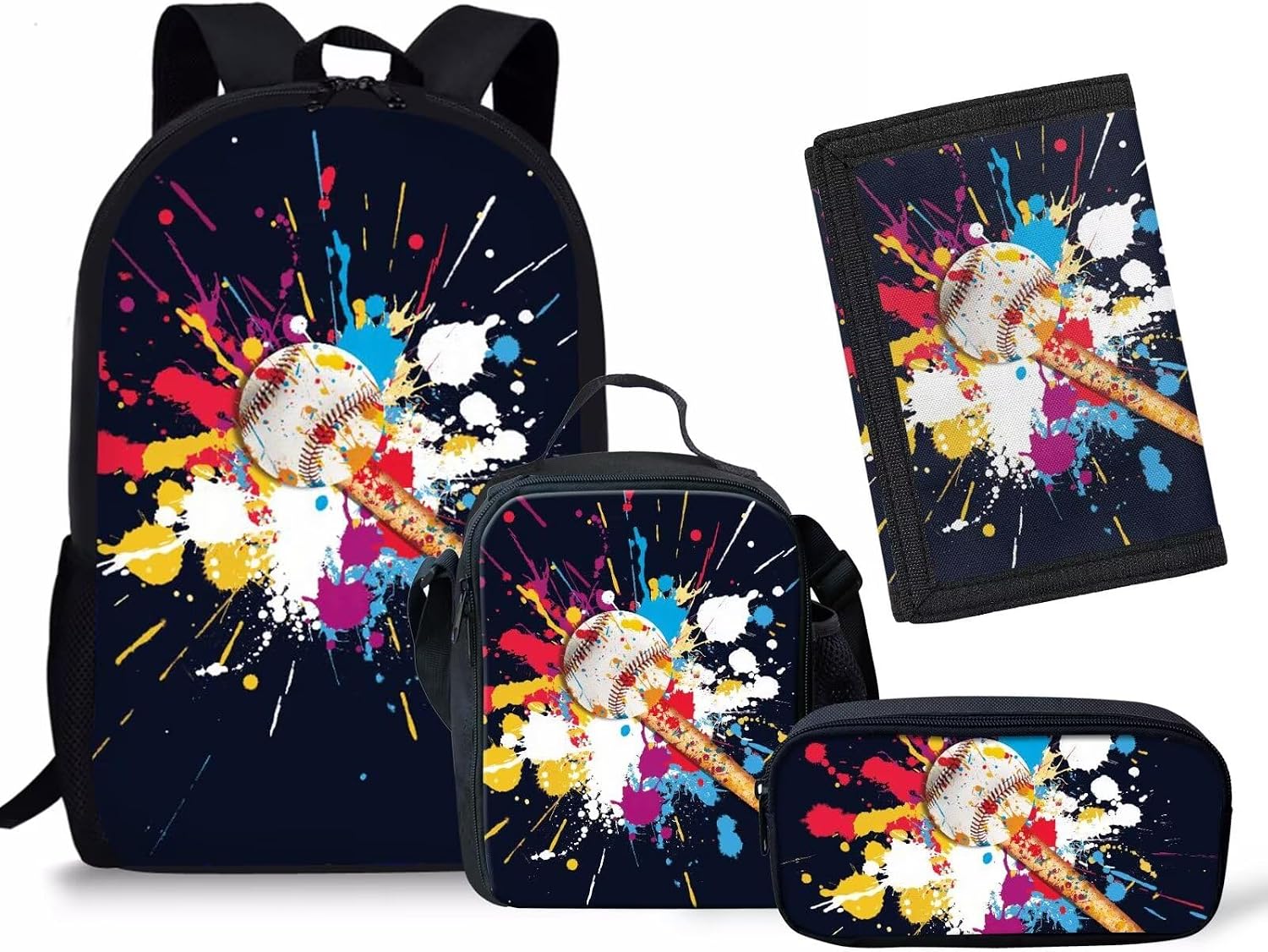 Rnyleeg Baseball Backpack for Elementary Preschool Students Bookbag Kids Lightweight School Bag Set with Toddler Wallets Lunch Bag&Pencil Box,4 Packs