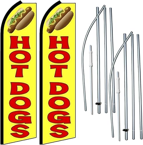 Hot Dogs - Paquete de dos juegos de banderas de plumas Swooper - Incluye 2 banderas de plumas Swooper (en la foto), 2 astas de bandera y 2 picos de disponible en Yaxa Costa Rica